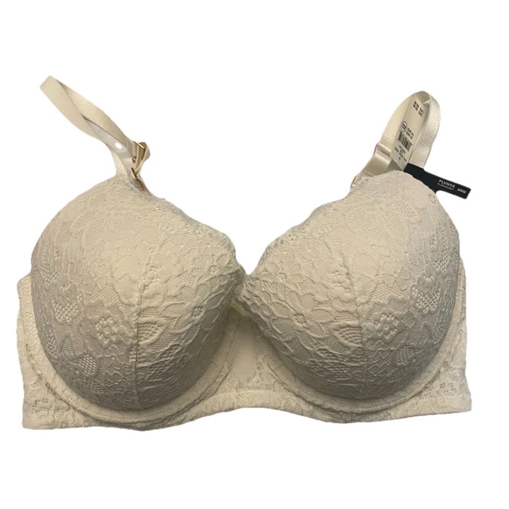 NWT Aerie Real Power Plunge Push Up Eyelash Lace Bra in Ivory Size 34DD - Picture 2 of 13